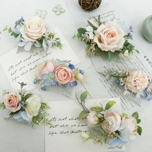 New Arrival Handmade Flowers Artifical Hair Comb Light Pink Bridal Wedding Accessories