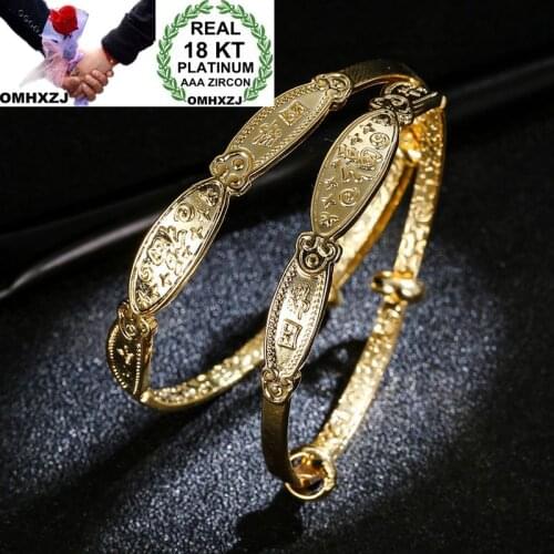 OMHXZJ Wholesale European Fashion Mom Kids Party Wedding Gift Fortune Resizable 18KT Yellow Gold Cuff Bangle BA106