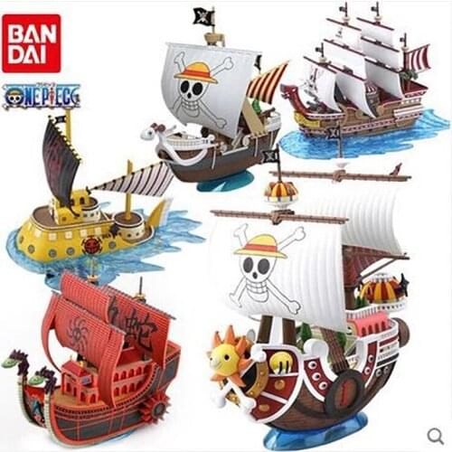 Bandai Original One Piece Luffy Shanks Boa Hancock Red Force Pirate Grand Ship Thousand Sunny Diy Blocks Assembling Toy Model
