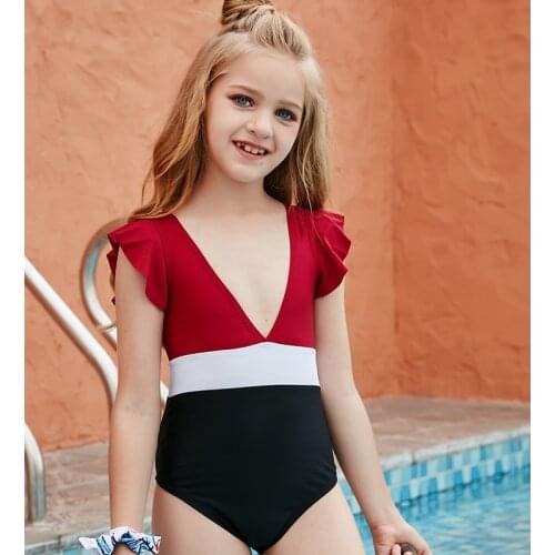 5-12Y Children Swimsuit Girls Swimming Suit 2021 Middle Girl Teenager Swimwear Bikini One-piece V Neck Bathing Suit Beachwear
