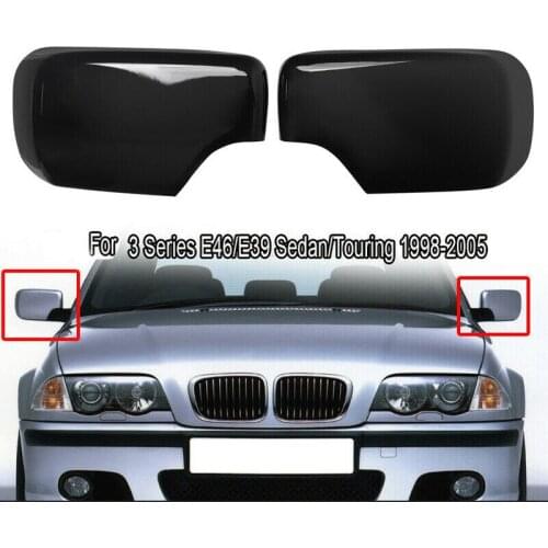 Pair Rear View Mirror Covers Side Mirror Caps For-BMW E46/E39 3/5 Series 1998-2005 Gloss Black 51168238375 51168238376