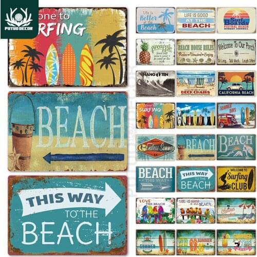 Beach Tin Sign Plaque Metal Vintage Summer Metal Wall Sign Beach Decor for Beach Bar Beach House Seaside Decorative Plate
