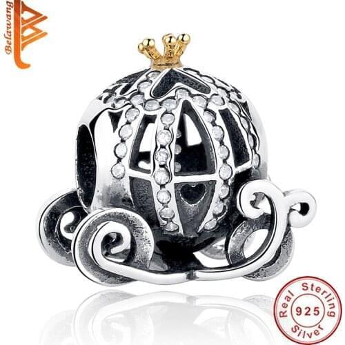 Authentic 925 Sterling Silver Zirconia Pumpkin Beads Gold Crown Charms Fit Original Pandora Charms Bracelet Women Jewelry