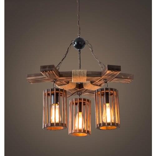Industrial Retro Hemp Rope Chandelier Bar Restaurant Barber Salon Hot Pot Clothing Store Pendant Lamp Wood Light Droplight