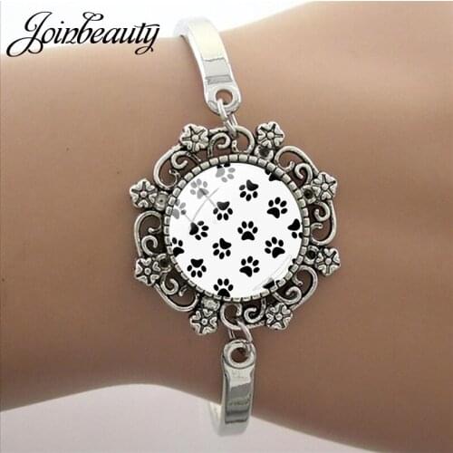 JOINBEAUTY Simple Dog Cat Print Picture Bracelet Round Glass Cute Girl Fashion Jewelry Handmade Party Accessories Bangle NT317