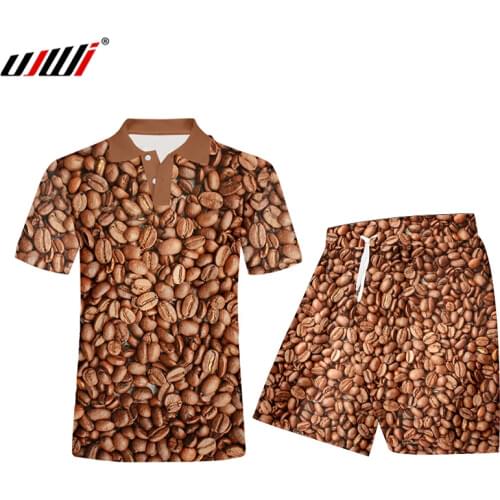 UJWI Summer Man Favorite Coffee Beans Polo Shirt 3D Plants Harajuku Casual Two-piece Suit Loose Sleeveless Vest Wholesale