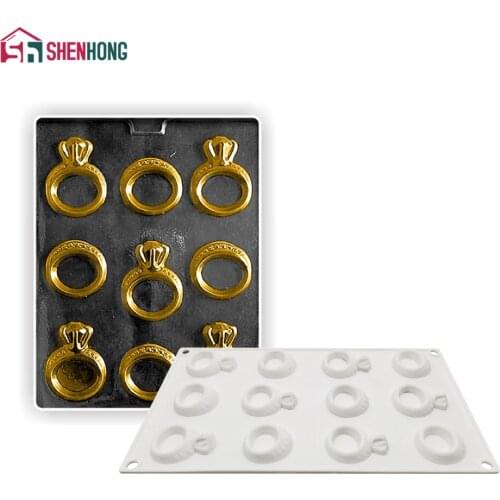 SHENHONG 12 Holes Wedding Valentines Day Ring Shape Silicone Cake Mold For Baking Mousse Moulds Cake Decorating