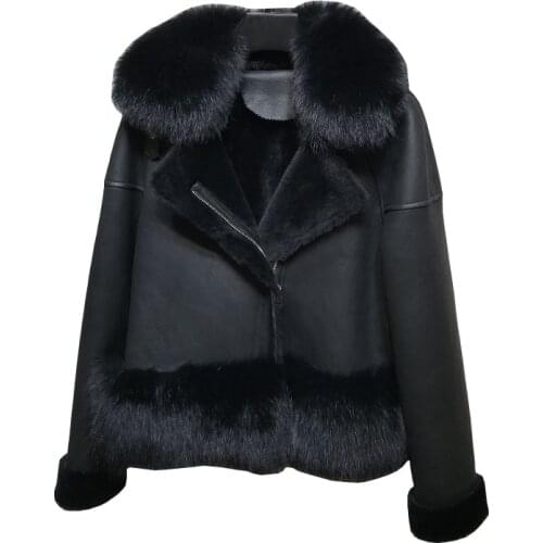 Natural Fur Coat Female Real Fox Fur Collar Jacket Women Winter Clothes 2020 Korean Vintage Wool Liner Double Faced Tops LW2139
