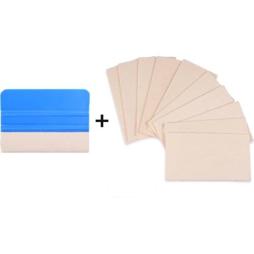 FOSHIO 10PCS Spare Wool Felt Cloth+1PCS Card Squeegee Scraper Carbon Fiber Foil Film Vinyl Car Wrap Application Tool Water Wiper