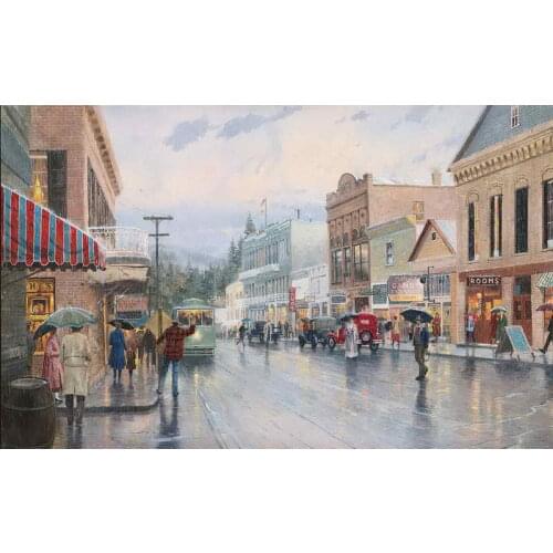 Main Street Trolley Thomas Kinkade HD Canvas Print Living Room Bedroom Wall Pictures Art Painting Home Decoration No Frame