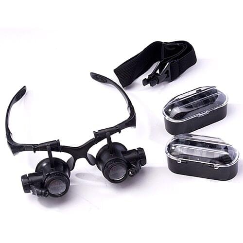 10X 15X 20X 25X Illuminated Goggle Glasses Style Reading Repair Magnifier Loupe Magnifying Glass with LED Lamps and Headband