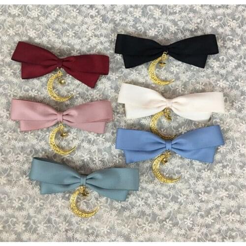 Lolita Sweet Bowknot Hairpin Moon Pendant Hair Side Clip JK Accessories Cosplay Headwear D523