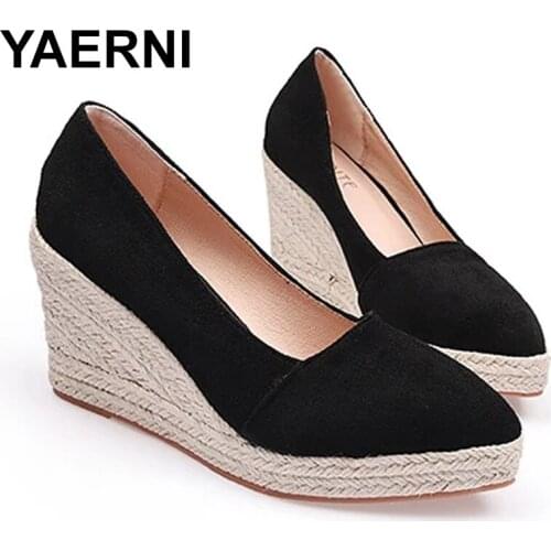YAERNI 2021 Spring Summer Shoes Women Heeled Shoes Ladies Wedge Heels Retro Brand Women Pumps Casual Woman Wedges 8cm Big Size 4
