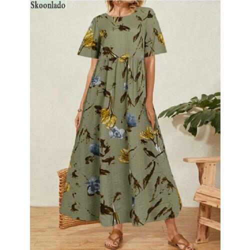 Plus size 5xl women O-neck long-sleeved women cotton linen dresses color stitching casual long skirt character printing healthy