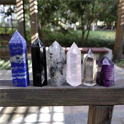 6PCS Crystals Stone Island Wicca Cristals Pierre Spiritual Meditation Lapislazuli Tourmaline Amethyst Obsidian Rose Quartz Gift