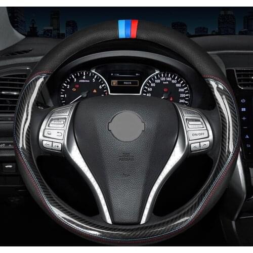 Carbon Fiber Leather Steering Wheel Cover For Nissan Almera X-Trail Grand Livina TIIDA March Terra Navara Serena C27 Accessories