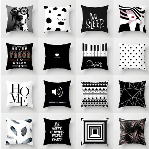 Black White Geometric Cushion Cover Polyester Throw Pillow Case Car Sofa Bed Decorative Pillowcase 45*45cm INS Nordic Home Decor