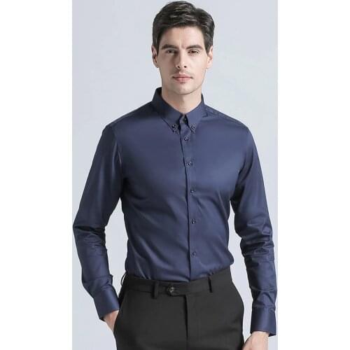 2019 Formal Mens Suits Shirts High Quality Cotton Blend Long Sleeves Shirt Men Brand New Solid Color Business Metting Shirts