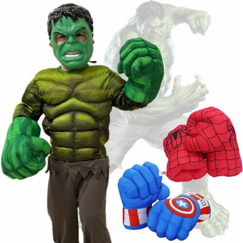 Kids Avengers Hulk /Spiderman Jumpsuit Gloves Cosplay Set Boy Girl Halloween Superhero Fantasy Party Props Gift
