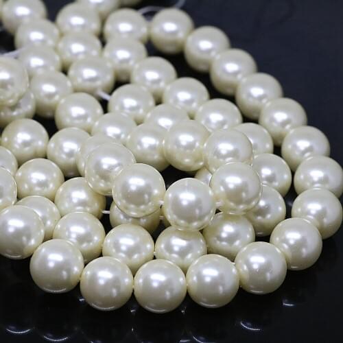 Fashion cream white 4-14mm shell simulated-pearl round beads top quality women spacers accessories jewelry making 15inch B1612