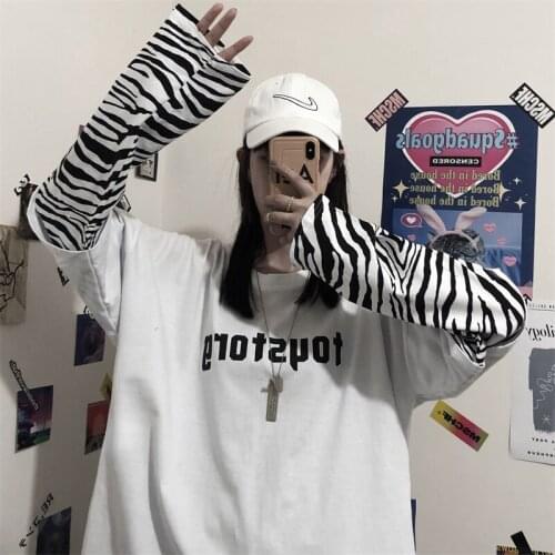 Striped Sleeves Fake Two-Piece Long-Sleeved T-Shirt Couple Kpop Grunge Clothes Woman Oversized Emo Gothic Aesthetic y2k Tops