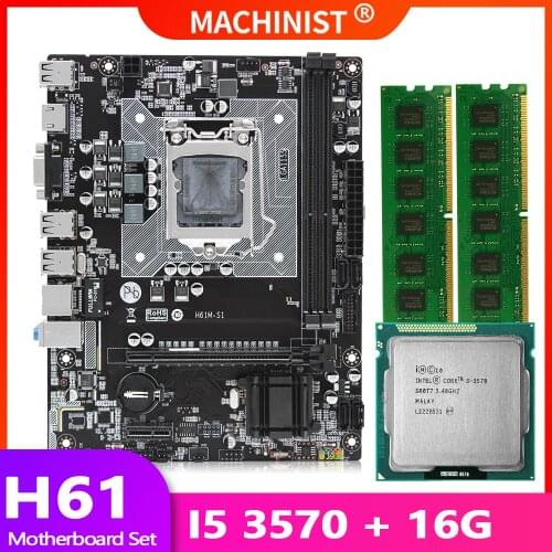 H61 motherboard LGA 1155 set kit gamer pc with Intel core I5 3570 processor DDR3 16GB(2*8GB) 1600mhz desktop memory RAM H61M-S1
