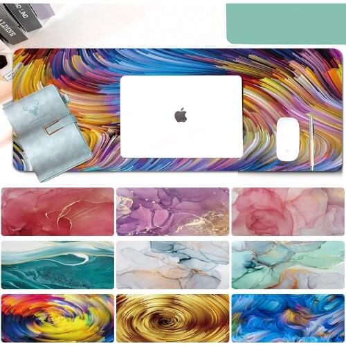 Large Gaming Mouse Pad Waterproof Leather Desk Mat Computer Mousepad Keyboard Table Protector for Game Office Watercolor Pattern