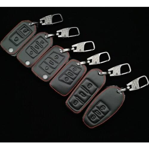 Leather Cover Car Key Case Fob Shield For Vw Golf Bora Jetta Polo Passat Skoda Superb Octavia Fabia Seat Ibiza Leon, Car Styling