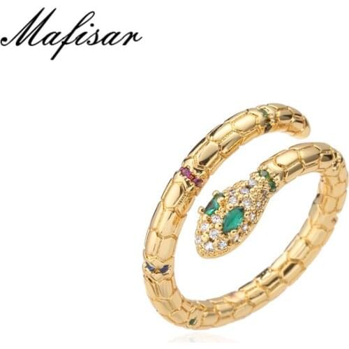 Mafisar Fashion Gold Color Snake Ring For Women Girl Adjustable Exquisite Shiny Cubic Zirconia Finger Ring Wedding Jewelry Gift