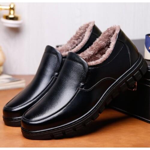 Winter Warm Fur Loafers Shoes Men Genuine Leather Casual Shoes Male Footwear Non-slip Thick Sole Mens Shoes Leather Moccasins