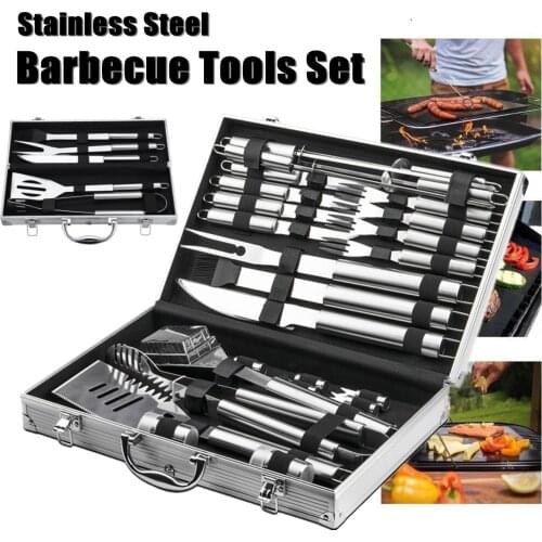 Stainless Steel BBQ Tools Set 5Pcs/26Pcs Barbecue Grilling Accessories Utensil for Outdoor Camping Cooking Tools Kit BBQ Utensil