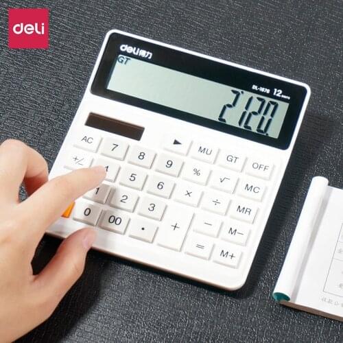 Dual Power Desktop Calculator 12 Digits Widescreen Financial Calculator White Calculadora Caneta Office School Supplies