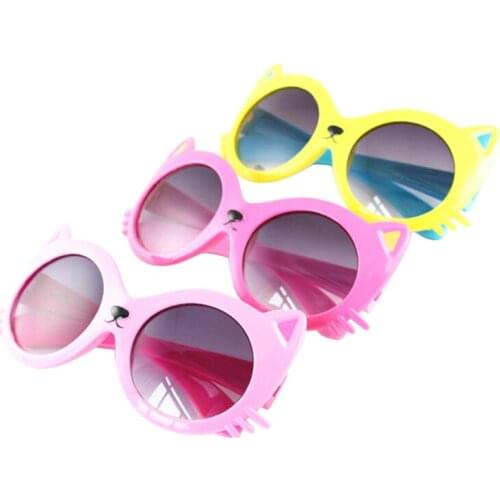 New Children Sunglasses Cat Shape with Bright Color Block Animal Cartoon Eyewear Tool for Girls / Boys