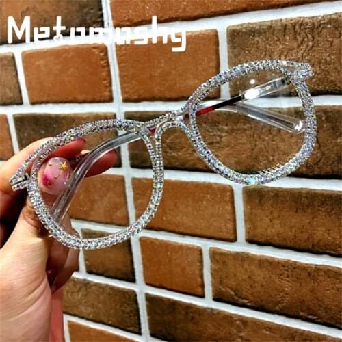 New Rhinestone Cat Eye Sunglasses Women Men Brand Designer Shades Luxury Crystal Sun Glasses Clear Lens Eyewear UV400 Sunglass