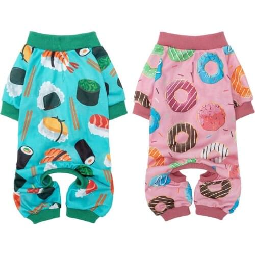 Cartton Pet Dog Clothes Dog Pajamas Costume Donut Print Jumpsuits Puppy Romper Clothing For Dog Cat Pet Clothing