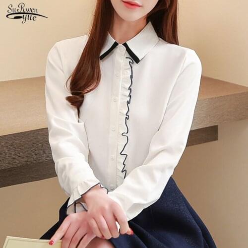 2020 Autumn Loose Long Sleeve Chiffon Blouse Women Doll-Collar Women Shirts Solid Color Shirt Base Shirt Chemisier Femme 10756