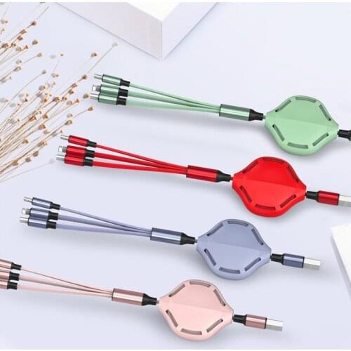 One-to-three Telescopic Data Cable, Multi-function Liquid Silicone Flexible Cord, Three-in-one Mobile Phone Charging Cable