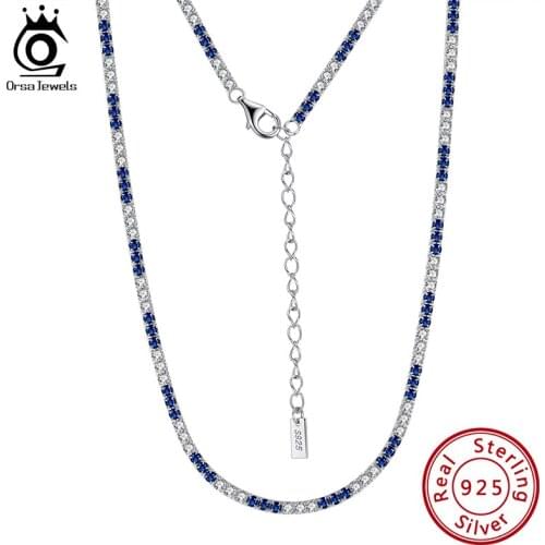 ORSA JEWELS Italian Handmade Tennis Chain Necklace Men Women Hiphop Iced Out Bling CZ Necklace 925 Sterling Silver Jewelry SC49