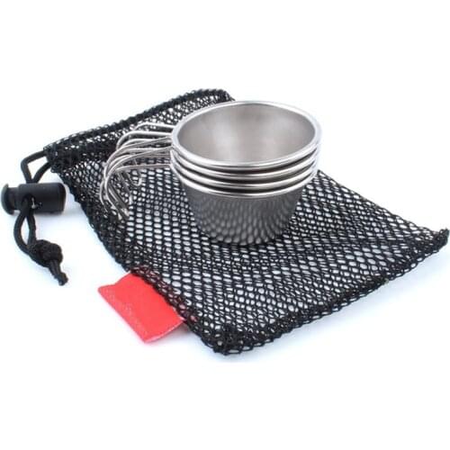 Stainless Steel Bowls Mini Liquor Cup Portable Cookware Wine Glass Coffee Cup With Handle for Outdoor Camping Hiking