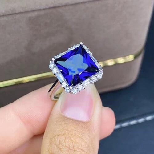 Attractive blue sapphire gemstone ring real 925 silver Jewelry for women square natural gem girl birthday gift love date