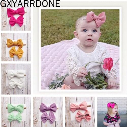 ON SALE 2pcs/set Baby Headband DIY Hair Bow Nylon Headband Hair Bow Clips Kids Hair Accessories Hairpins Boutique Fabric Bows