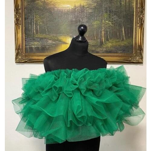 Real Image Green Ruffles Tiered Tulle Women Top Off The Shoulder Short Feamale Tank Custom Made Plus Size
