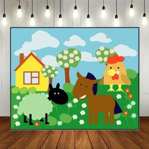 Photo Studio Props Photography Backdrop Cartoon Vector Card With Animals House Vinyl Background Kids Birthday Party Decoration