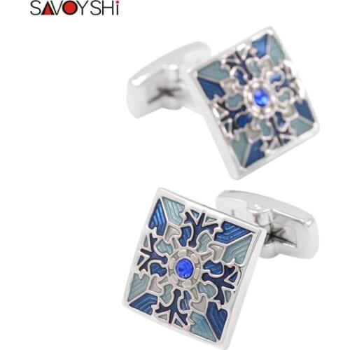 SAVOYSHI Luxury Square Cufflinks for Mens Shirt Brand Cuff Buttons High Quality Blue Enamel Cuff links Fashion Men Jewelry Gift