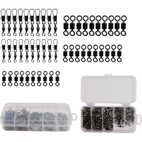 50pcs/set Fishing Connector 5 Size Fishing Barrel Bearing Rolling Swivel Solid Ring Hooks Quick Fast Link with Plastic Box Pesca