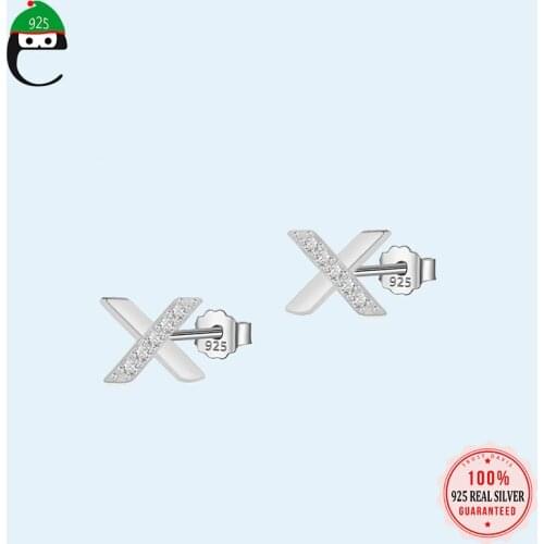 ElfoPlataSi Real 925 Sterling Silver Fashion Sweet Cross CZ Stud Earring For Women Wedding Valentines Day Fine Jewelry DD274