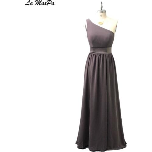 Khaki Chiffon One Shoulder Long Bridesmaid Dress CMT169