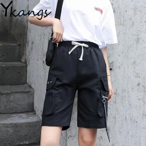 Summer 2021 Womens Clothing High Waist Pocket Cargo Sweat Shorts Solid Fashion Sport Casual Capri Harajuku Basic Cycling Shorts