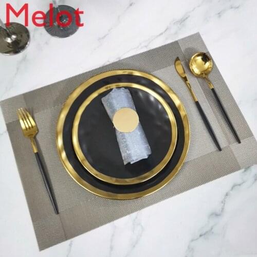 Modern Tableware Set Venue Table Plate Ornaments Black Gold Western Food Plate Cutlery Set Gifts From Elders Minority Durable