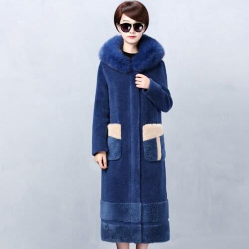 Natural fur sheep shearing, winter coat Korean fox fur, collar, jacket for women, Abrigo